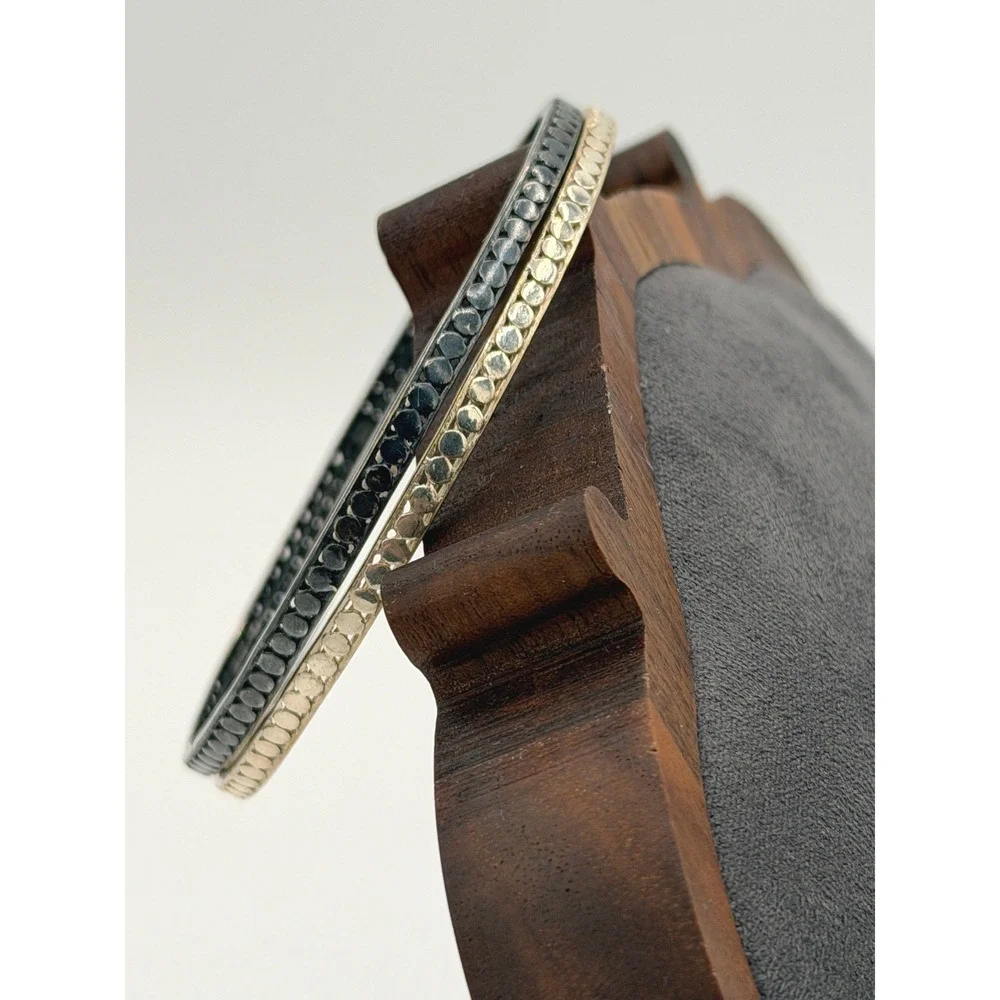 Banana Republic Bangles Set 2 Mixed Metal Gunmetal Silver Tone Stackable 2.5